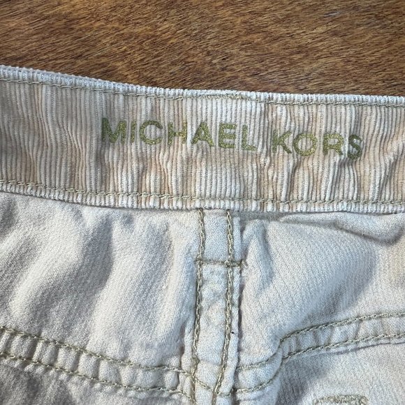 Michael Kors Corduroy Pants 4 Womens Khaki Tan Skinny Leg Zip Pockets MK - Picture 7 of 9